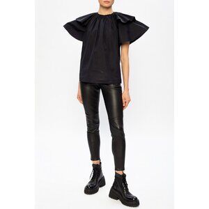 NEW ALEXANDER MCQUEEN Black Leather Stretch Embellished Skinny Legging Pants 40